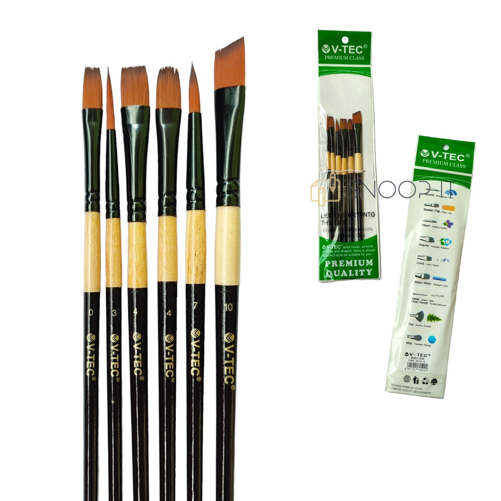 

V-Tec Brush Bahan Nilon A520/6 Set 6 / Vtec Kuas Bahan Nilon Flat & Round / Kuas Lukis – Set6 SHSNP