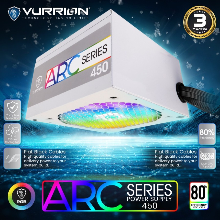 Power Supply 450W ARC Series Vurrion PSU Gaming 450Watt 80 Plus RESMI