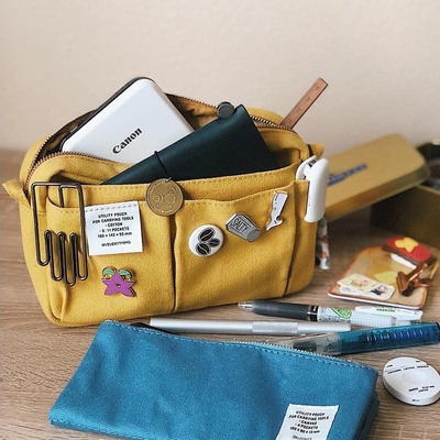 

Matcha tea pocket book storage bag pen bag INS Japanese women's large capacity canvas bag pencil case stationery bag advanced sense