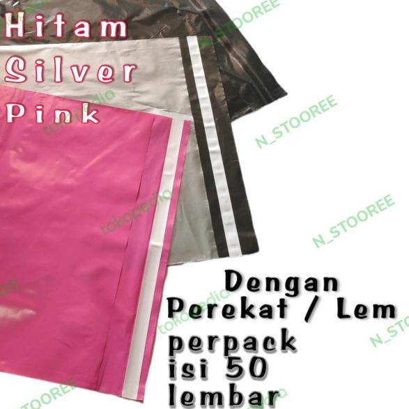 

plastik packing Polymailer 35x45 (50 pcs) Hitam Silver √ packing lem - silver
