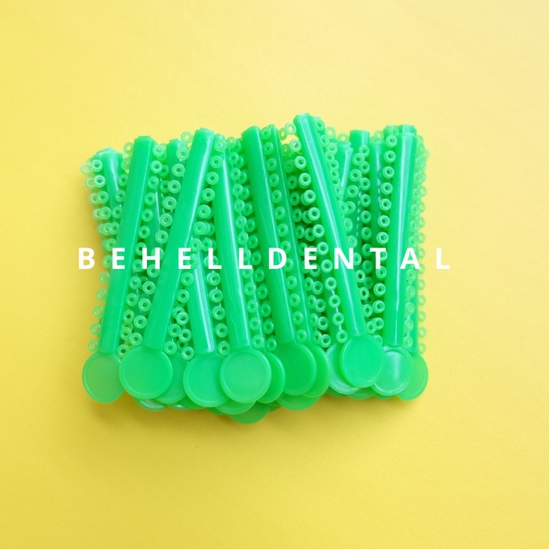 1 PACK ISI 40 PICS TEBAL KARET BEHEL MOTIF POWER O PREMIUM ORIGINAL Warna SHOCKING GREEN / HIJAU MUDA - Ligature Ties Tie - Dental Rubber Band Elastis Braces Ortho Orthodontik Orthodontics Kawat Gigi Behelldental