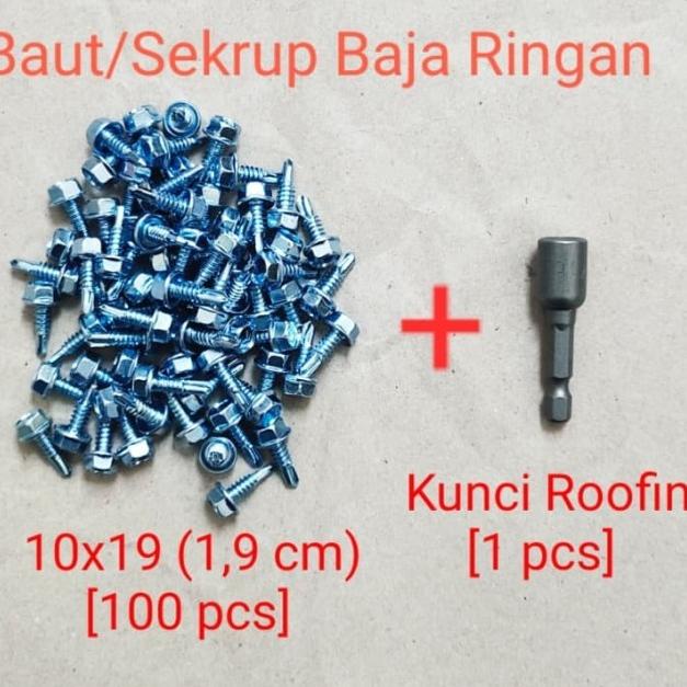[PAKET] Baut/Sekrup Baja Ringan 19 mm + Kunci Roofing