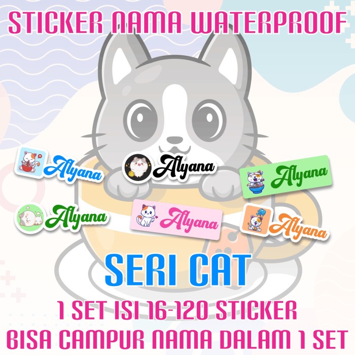 

[14-120 pcs] Sticker Nama Custom Kucing Lucu / Cute Cat