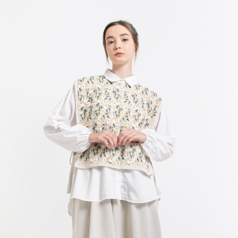 KAIA VEST FLORAL  EMBROIDERY COTTON LINEN BORDIR IMPORT MIX LACE