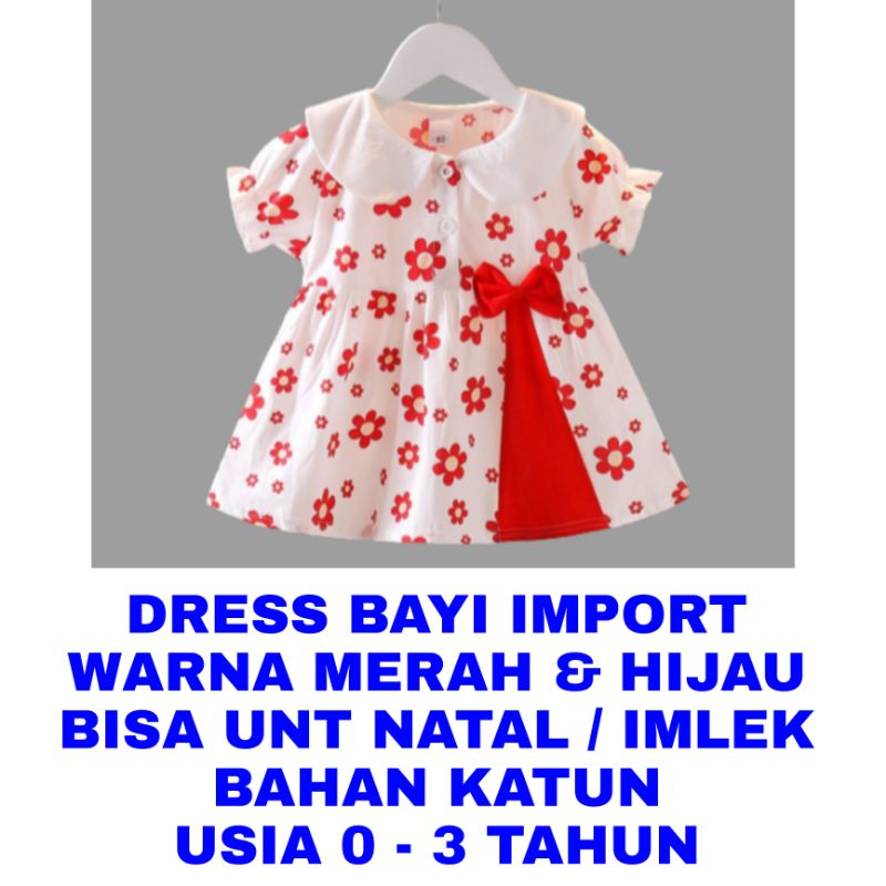 WK DRESS BAYI IMPORT MERAH HIJAU BAJU ANAK NATAL IMLEK SINCIA LUCU