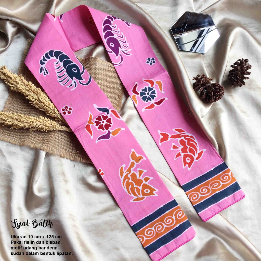 Syal Udang Bandeng -Kantor Sidoarjo -Terlaris -Warna Terbaru Super Cantik -Syal Batik Tulis  Murah -