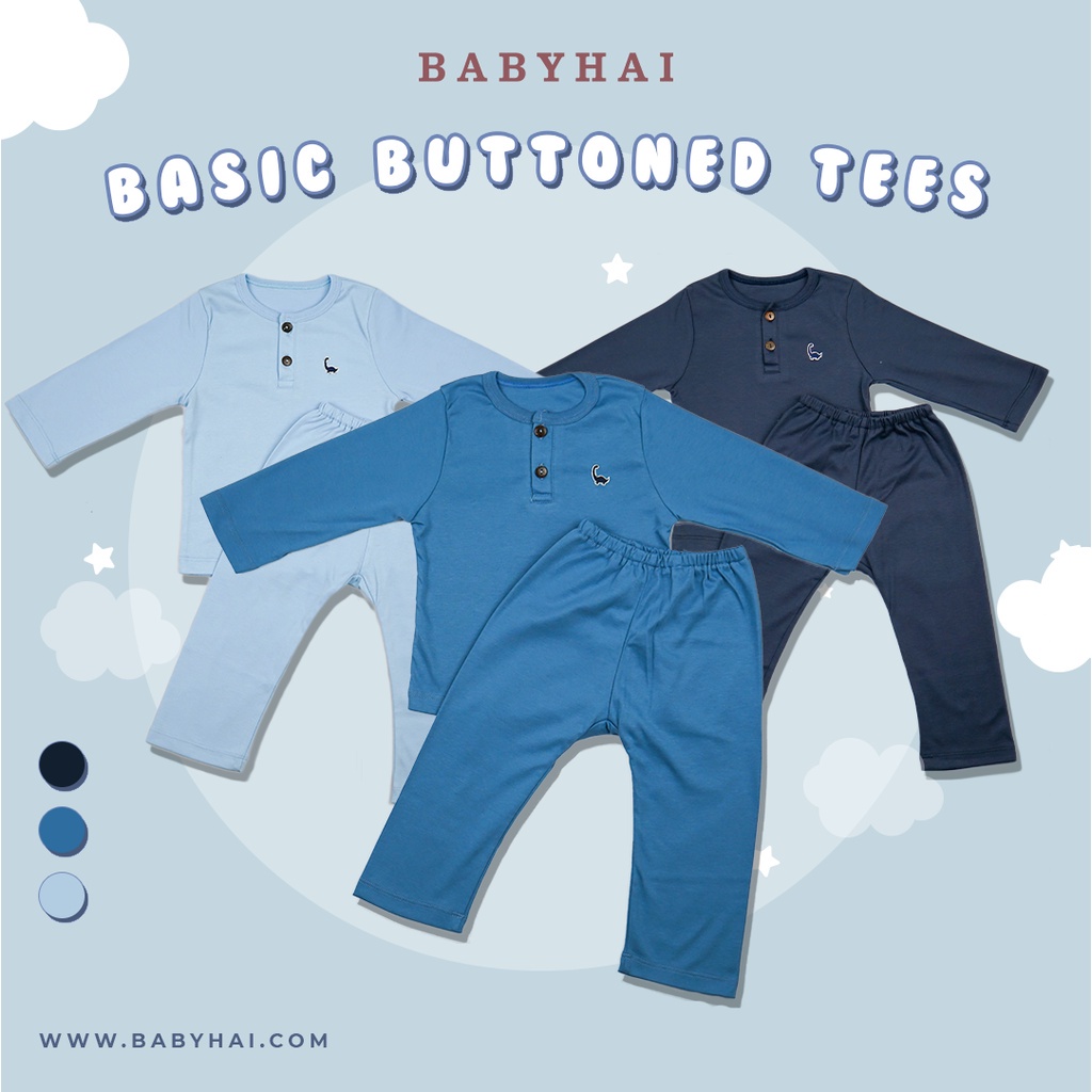 Baju Bayi Anak Perempuan Laki Laki Setelan Panjang Polos Kancing Depan Baby Hai 1pcs