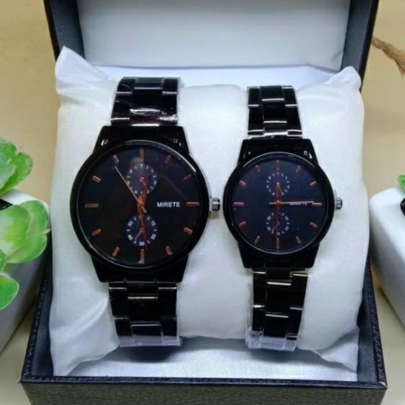 Jam Couple Ready Stok Murah Water Resistance Mirete_Strap Stainlees Steel Realpick_Unisex