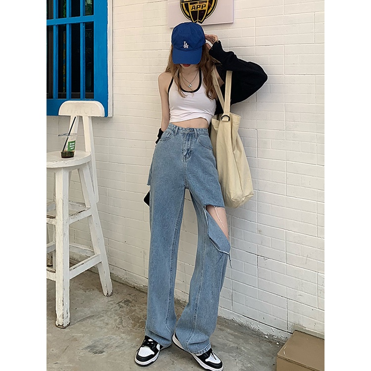 RIPPED HIGHT WAIST JEANS WANITA /KULOT JEANS RIPPED / BERGAYAIMPORT JEANS CEWEK