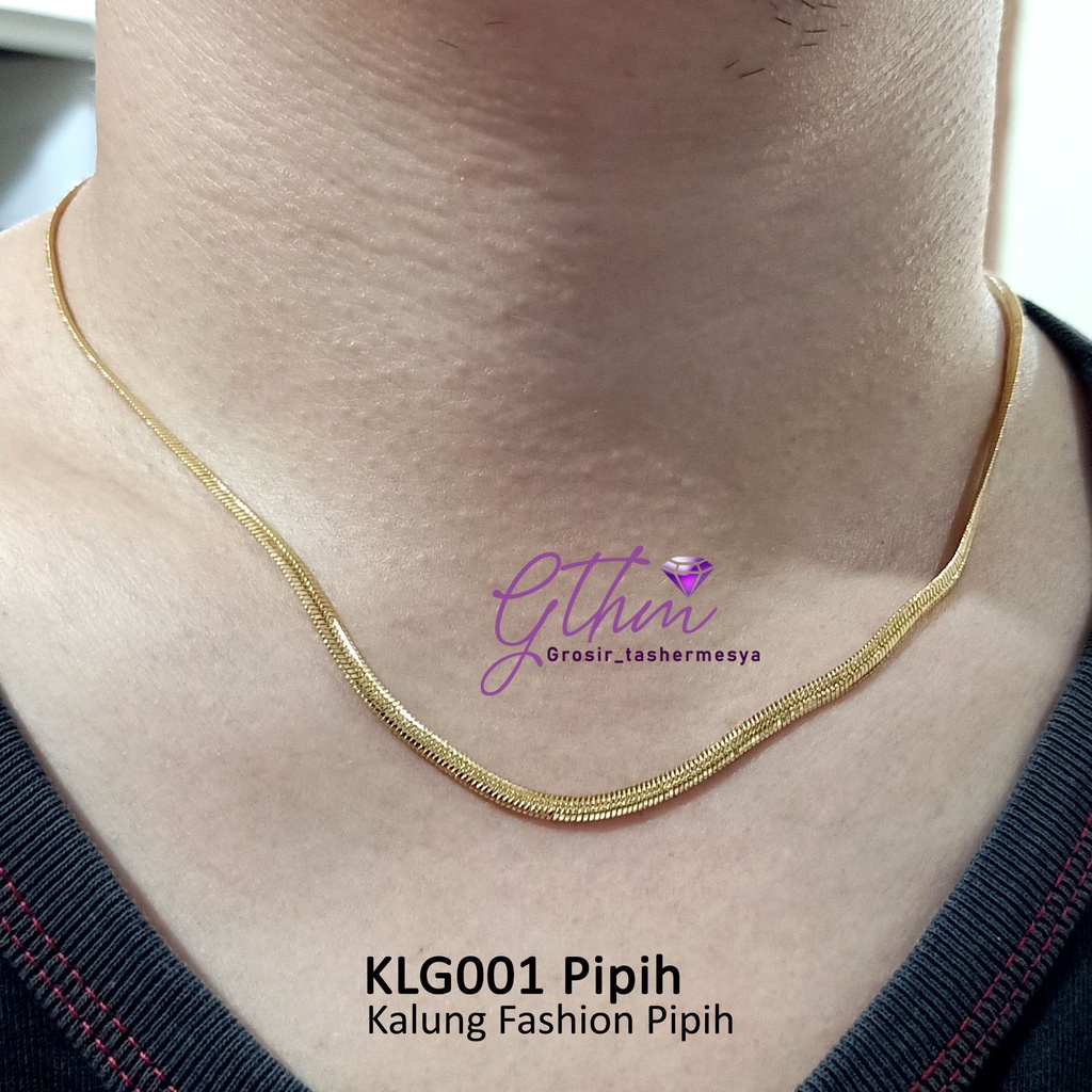 Kalung Titanium Model Pipih Bisa untuk Pria dan wanita Perhiasan Import Premium KLG001