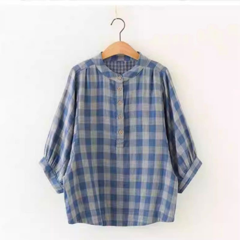 MDLV ~ 8939# Fernanda Plaid Shirt Kotak Kecil Blouse Kotak Import