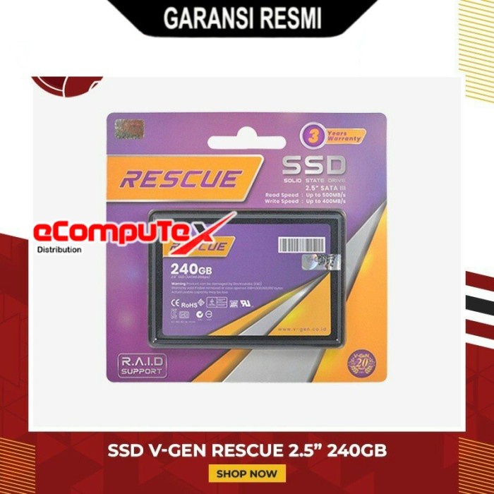 SSD SOLID STATE DRIVE VGEN RESCUE / 240GB V GEN 240 GB SATA III 3 2.5&quot; GARANSI RESMI