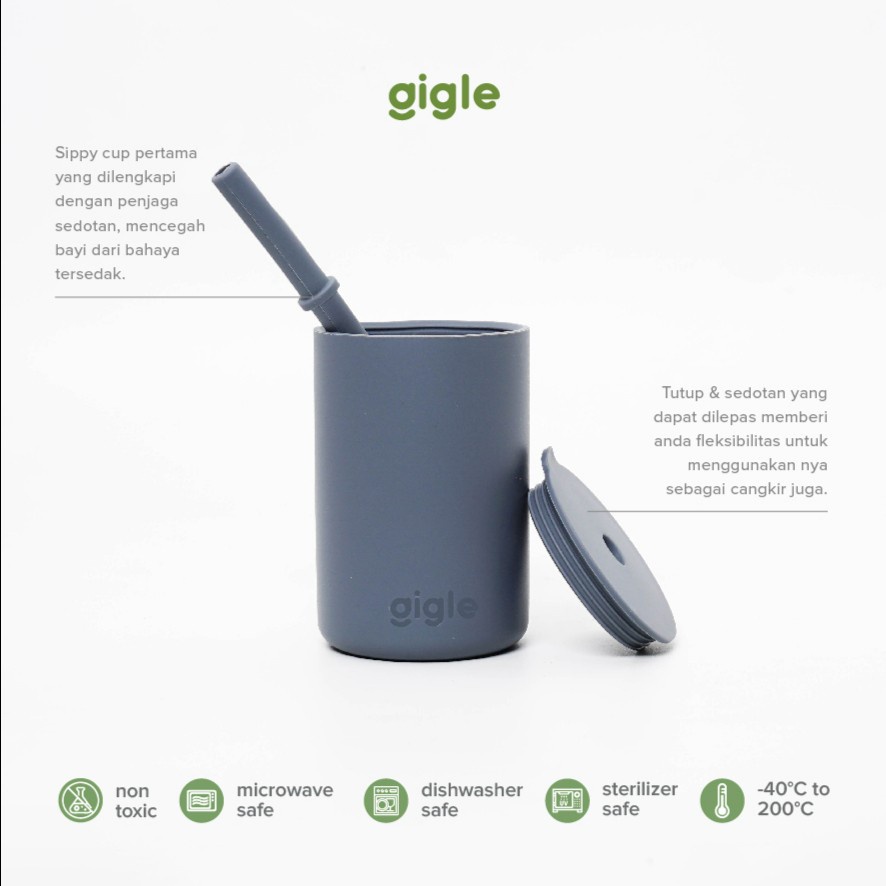 Gigle Silicone Sippy Cup With Straw Gelas Bayi Alat Makan Bayi Premium