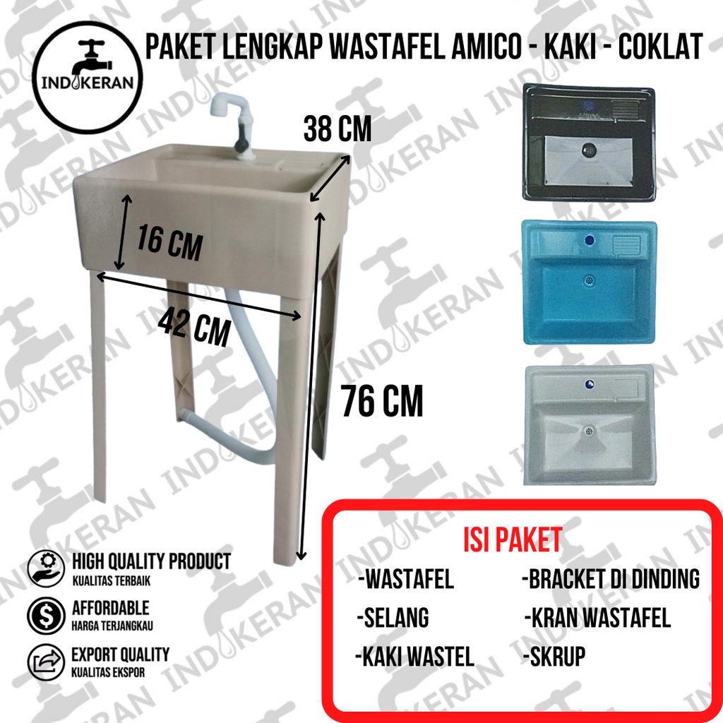 INDOKERAN-Paket Lengkap Wastafel Amico - Kaki - Coklat