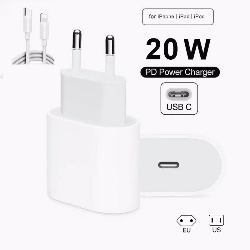 CHARGER 20W FAST CHARGING CHARGER iPHO/NE FAST CHARGING (1 Paket Power Adapter + Kabel PD USB-C) Charger 20 Watt