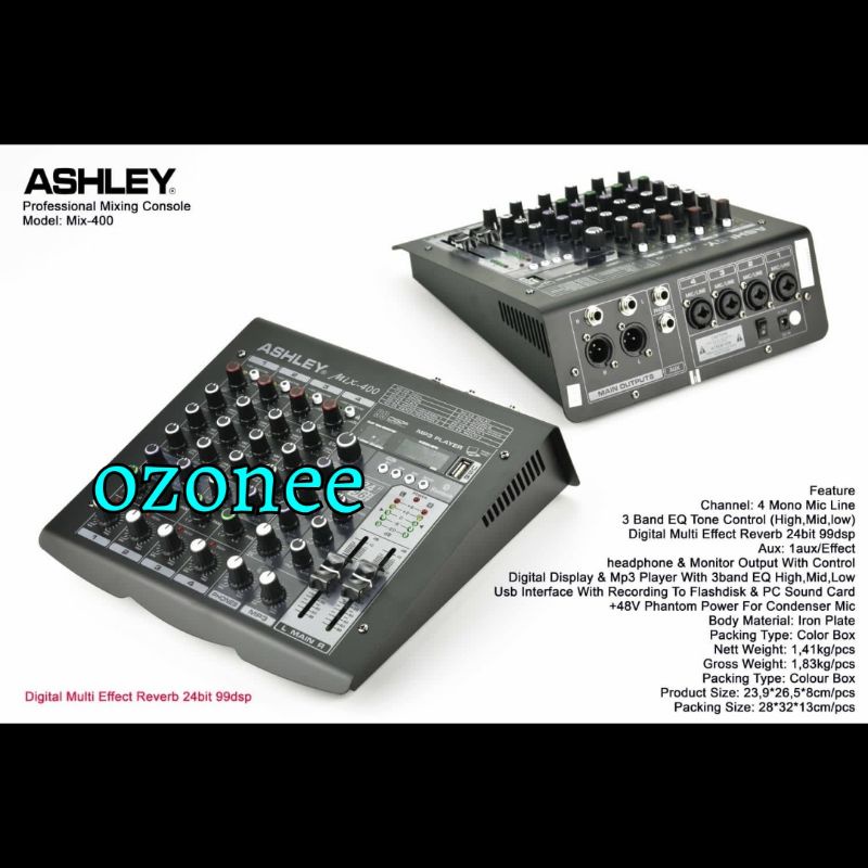 MIXER ASHLEY MIX 400 / MIX400 4 CHANNEL ORIGINAL USB BLUETOOTH