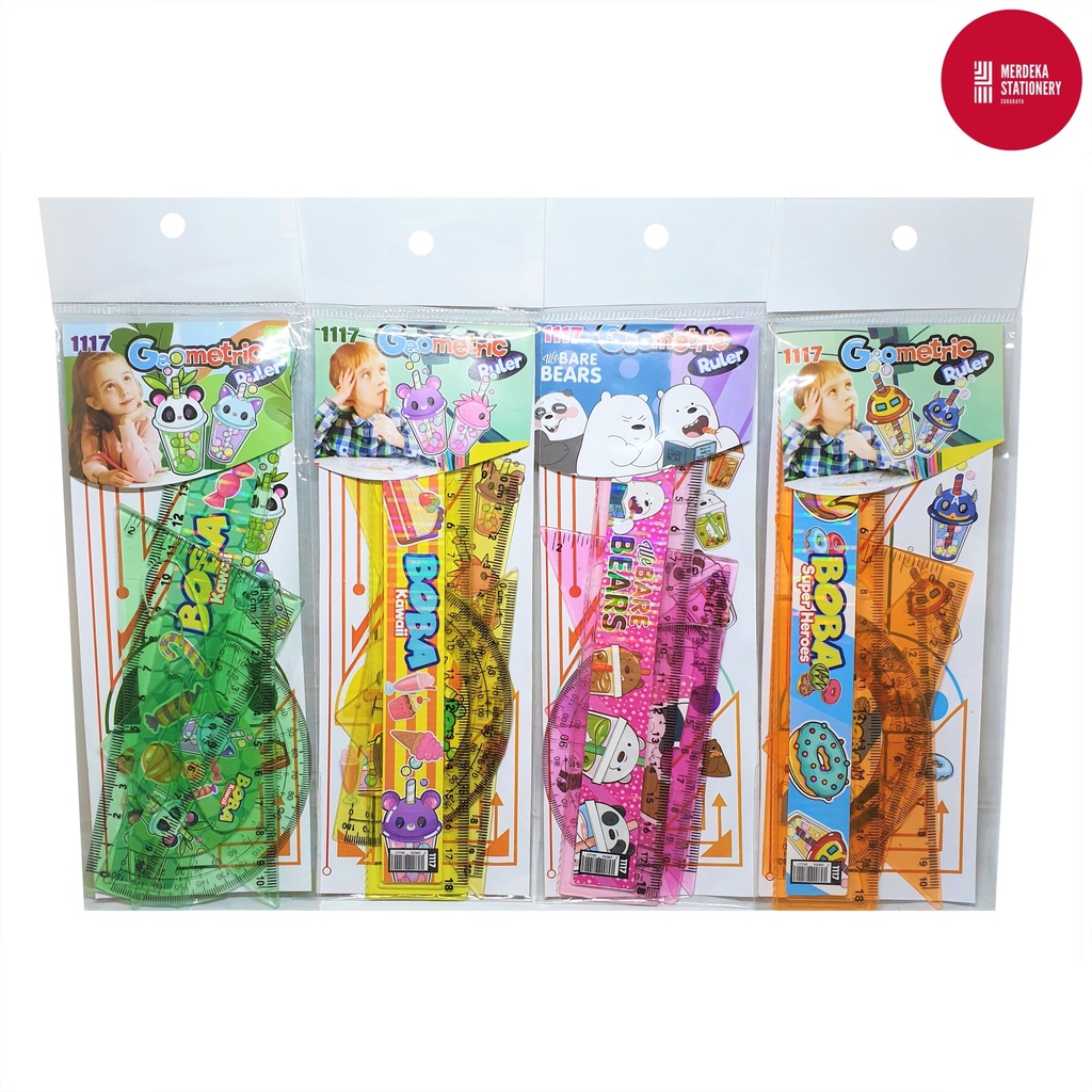 

Penggaris/Pengaris/Mistar/Ruler Plastik Set +Segitiga+Busur 1117