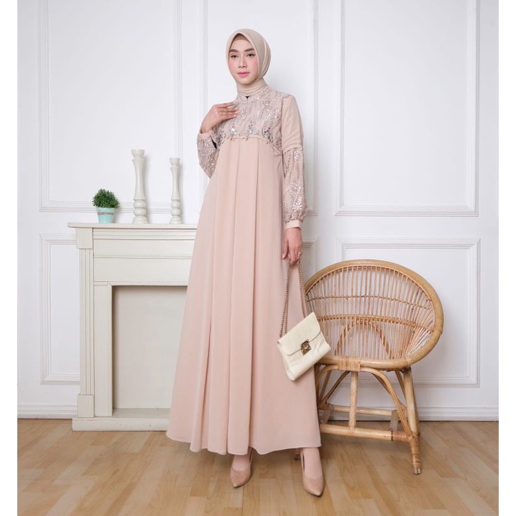 GAMIS AYYARA DRESS BAHAN TILLE PREMIUM MIX CERUTY BABYDOLL + MUTIARA DAN PAYET