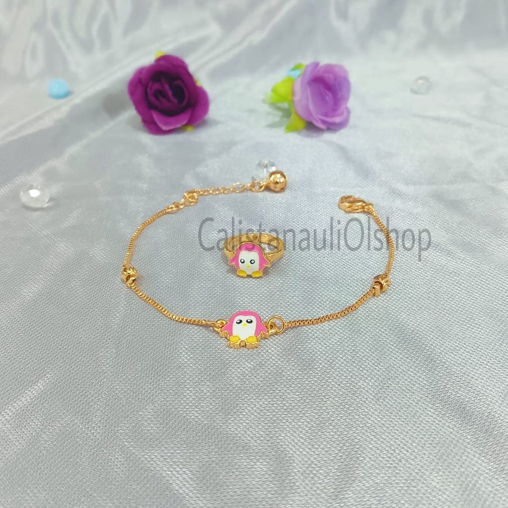 GELANG+CINCIN ANAK ITALY PLAT CAT GOLD PERHIASAN EMAS KOREA ANTI KARAT DAN ANTI LUNTUR