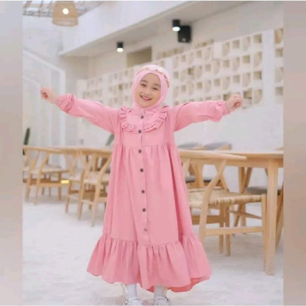 SYAKILA DRESS BAHAN CRINCLE - GAMIS ANAK 3-12 TAHUN - GAUN KEKINIAN