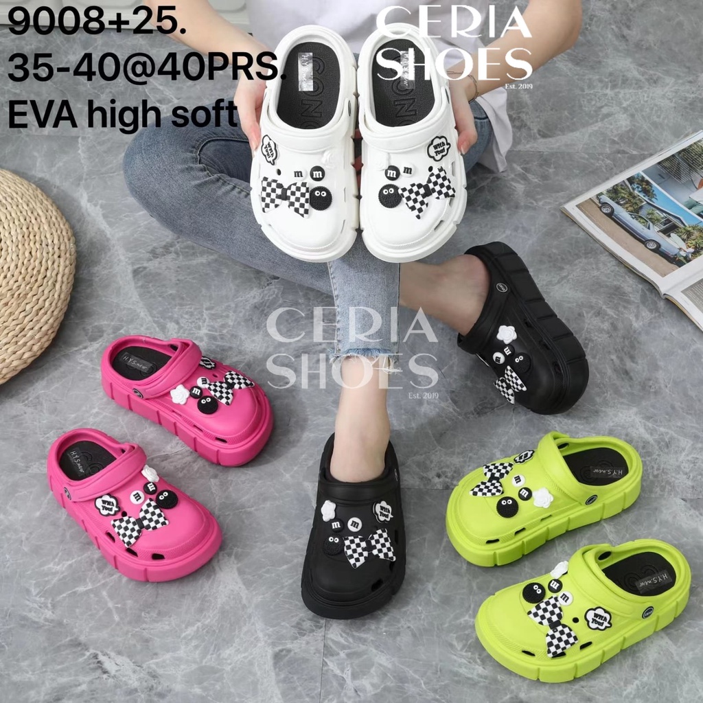 EVA Ringa Sandal Slop Wanita Korean Import Spons Rubber Tebal Tinggi Karet Super Empuk Anti Slip Wedges Slides include Jibbitz OREO Summer Sandals