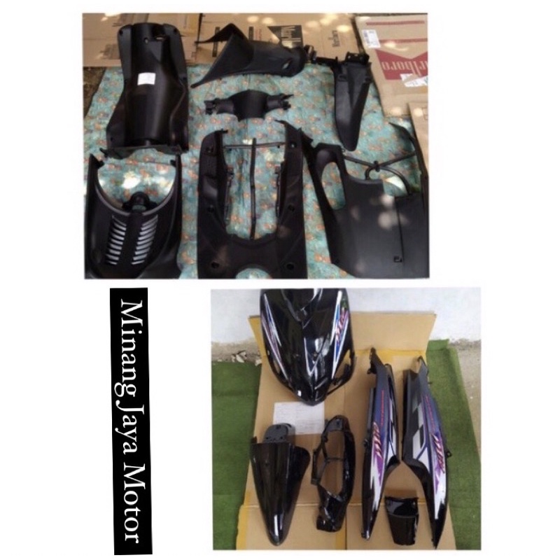 FULL SET BODY HALUS PLUS KASAR DAN STRIPING YAMAHA MIO SPORTY HITAM