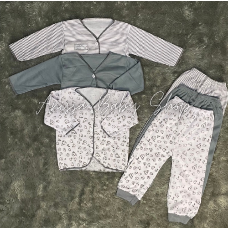 18 PCS Perlengkapan Baju bayi Baru Lahir Seri Warna Abu Abu Print