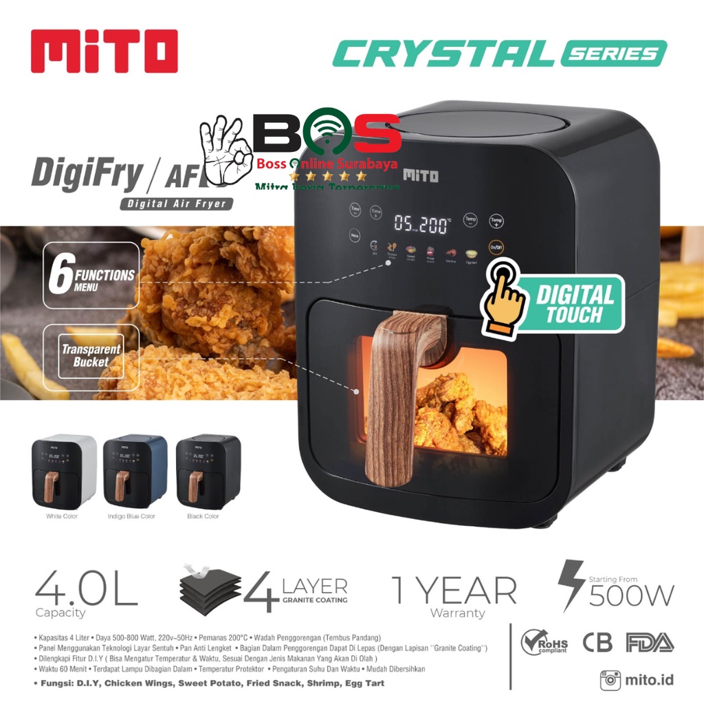 Air Fryer Mito Kapasitas 4L Air Fryer Mito AF 8 Crystal Series Air Fryer Gorengan