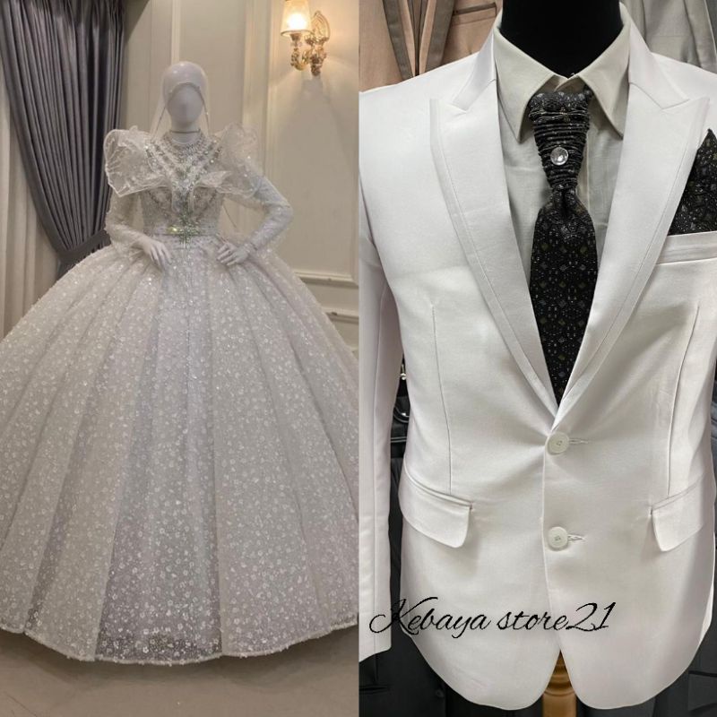 COUPLE GAUN PENGANTIN DAN JAS PREMIUM MEWAH | GAUN PASANGAN TERBARU | BAJU  COUPLE MODREN |GAUN MASA KINI