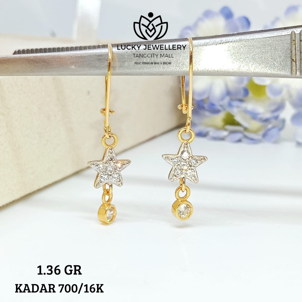 ANTING GANTUNG BINTANG EMAS KUNING KADAR 700/16K 1.36 GR