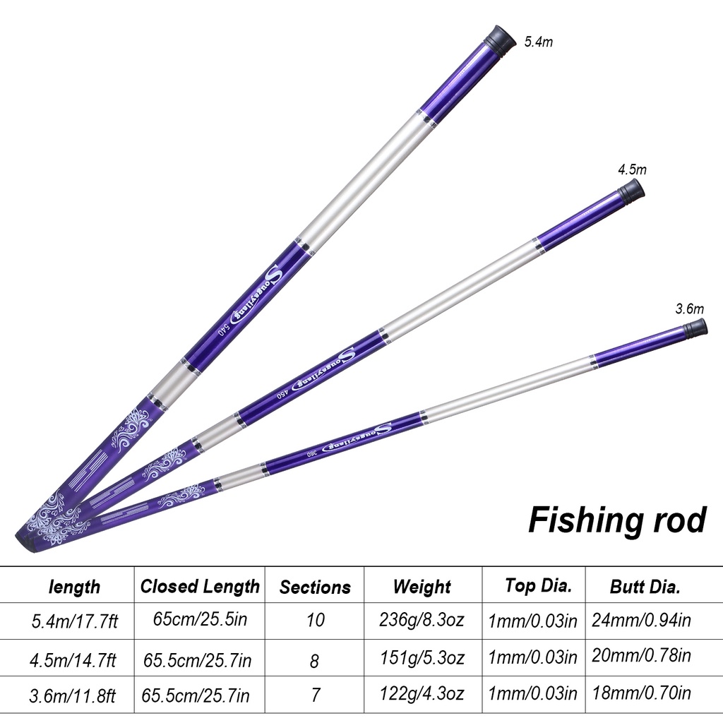 Sougayilang 2.7M-6.3M Telescopic Carbon Fiber Fishing Rod Dengan Aksesoris Memancing Gratis Untuk Memancing Di L joran tegek