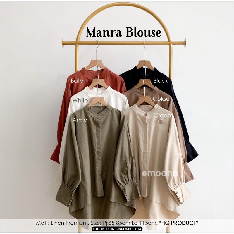moana ori berlabel manra blouse polos katun linen premium ld 115 hitam putih bata army