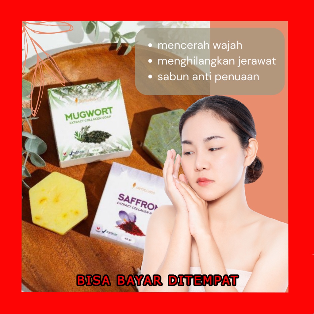 Saffbeautys Saffron Mugwort Collagen Soap 45gr - sabun wajah viral korea organic beaute - sabun pemu