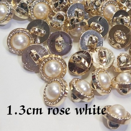 Kancing jamur mutiara timbul motif rose white 13 mm 15 mm 20 mm ISI 50