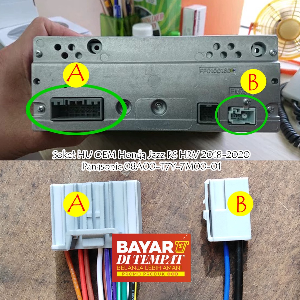 Soket Tape Mobil Bawaan Honda Jazz RS, Honda HRV Panasonic 08A00-T7Y-7M00-01 Soket Head Unit Honda 2