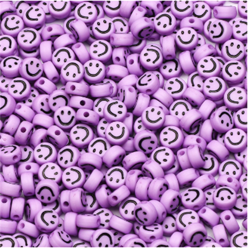 100pcs Manik-Manik Bulat Motif Smiley Bahan Akrilik Warna-Warni Ukuran 4x7mm Untuk Membuat Perhiasan Handmade Diy