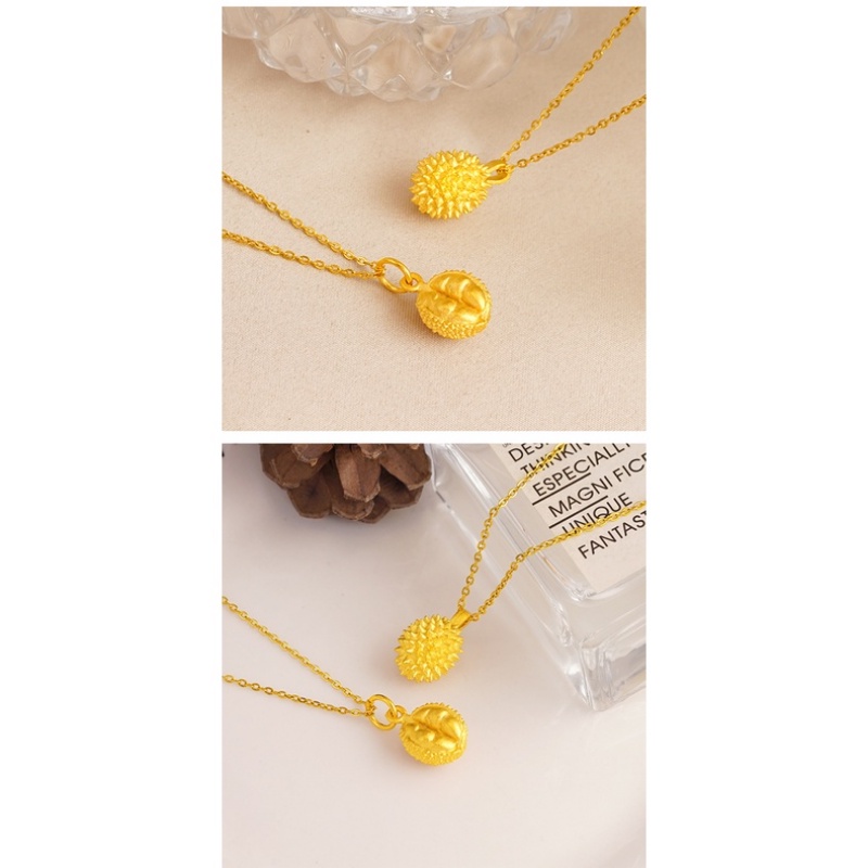 Goldkingdom Perhiasan Fashion 24K Bangkok Aksesoris Ready Stock Lapis Emas Asli Kadar 375 Durian Lupa Kalung Desain Durian Liontin Minimalis Kekayaan Kalung