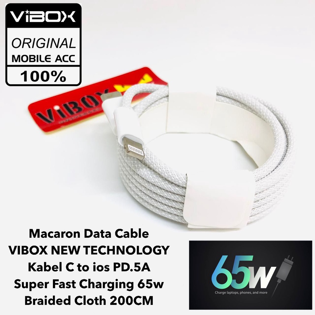 VIBOX Kabel Data 200CM Fast Charging 30W TYPE-C TO IPHONE Macaron MFI KL-X59 PD3.0 4.0 Untuk 13 / 14Pro max