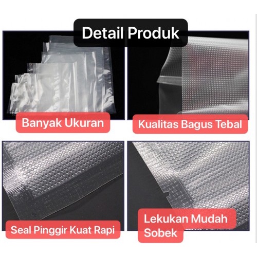 PVM-005 22cm x 25cm Plastik Emboss Vacum Makanan per 100 lembar / Vacuum food Sealer Plastic Bag Embossed food grade Vakum Penyimpan Makanan Refill