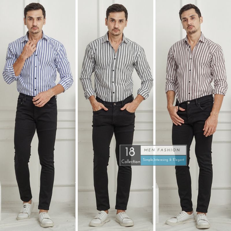 [BEST SELLER] Kemeja Slimfit Lengan Panjang Motif Salur