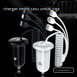 (Dalam stok, dikirim dari Jakarta)USAMS C22 3.4A Dual USB Car Charger with 3IN1 Spring Cable