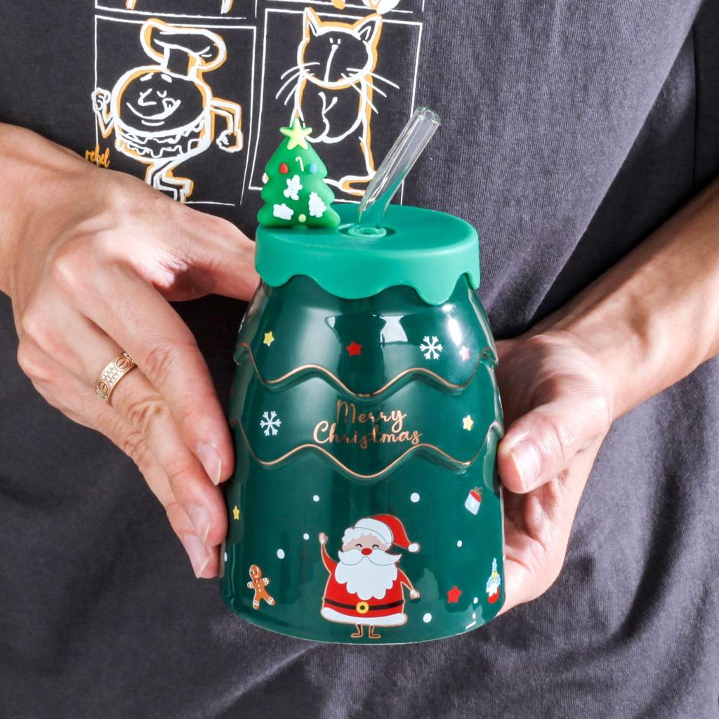 Mug Gelas Keramik Natal Bentuk Pohon natal Coffee Tea Christmas Cup
