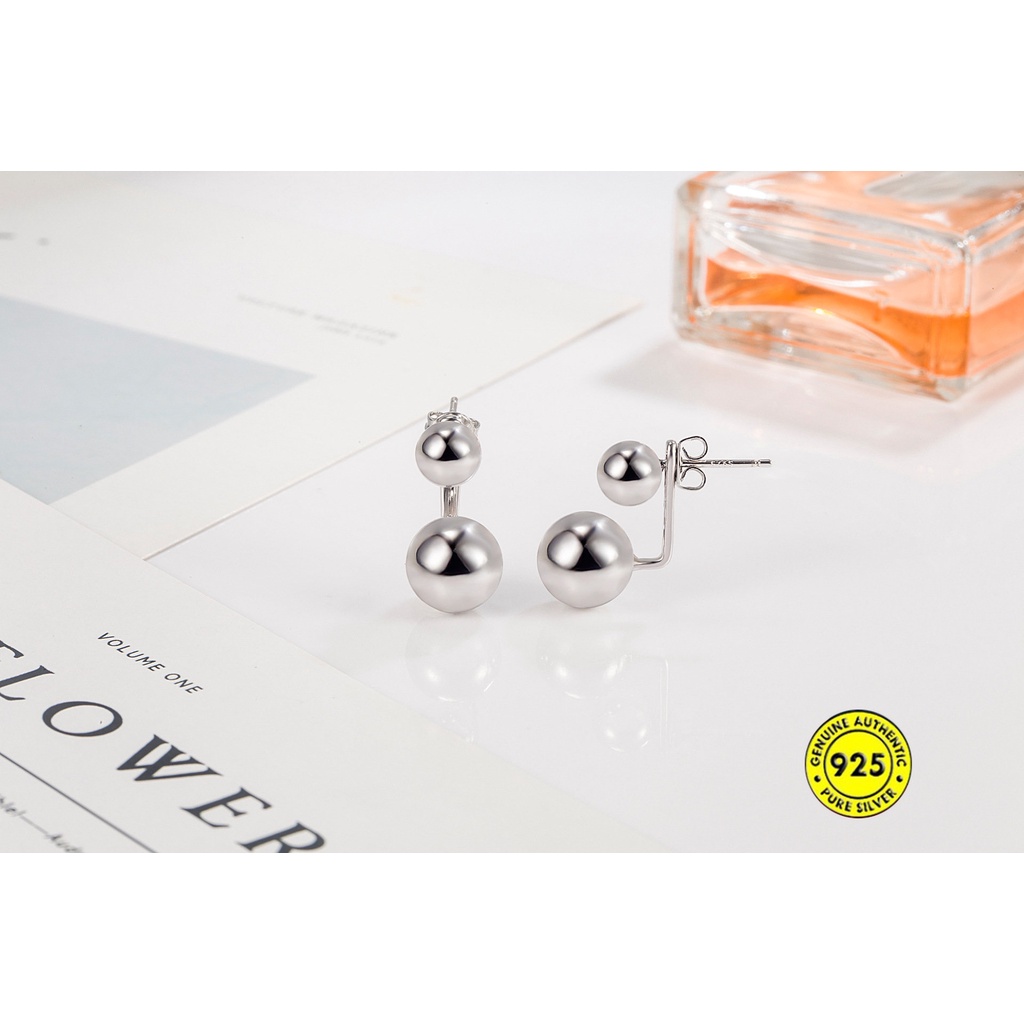 Anting Tusuk Bentuk Bola Bulat Ganda Glossy Untuk Wanita U1047