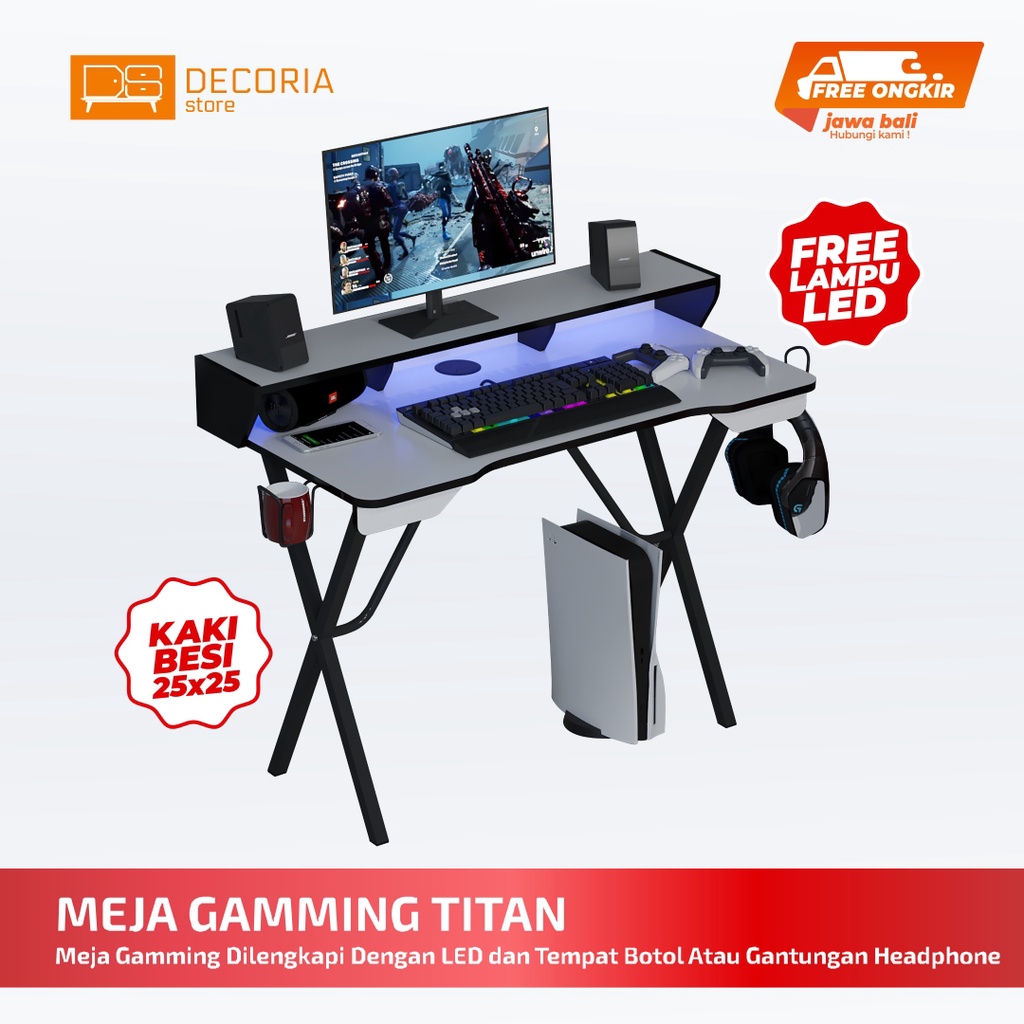 MEJA GAMING KAKI BESI MURAH LENGKAP DENGAN LED / MEJA GAMING LEMON