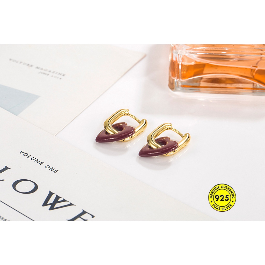 Anting Bentuk Hati Warna Merah Gaya Retro Untuk Wanita U1044
