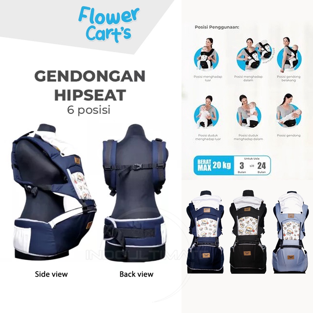 6in1 Way Gendongan Hipseat Bayi FLOWER CART'S Gendongan Depan Anak Multifungsi BY-7077 Gendongan Anti Capek Baby Carrier Gendongan Multifungsi Gendongan Carrier Bayi