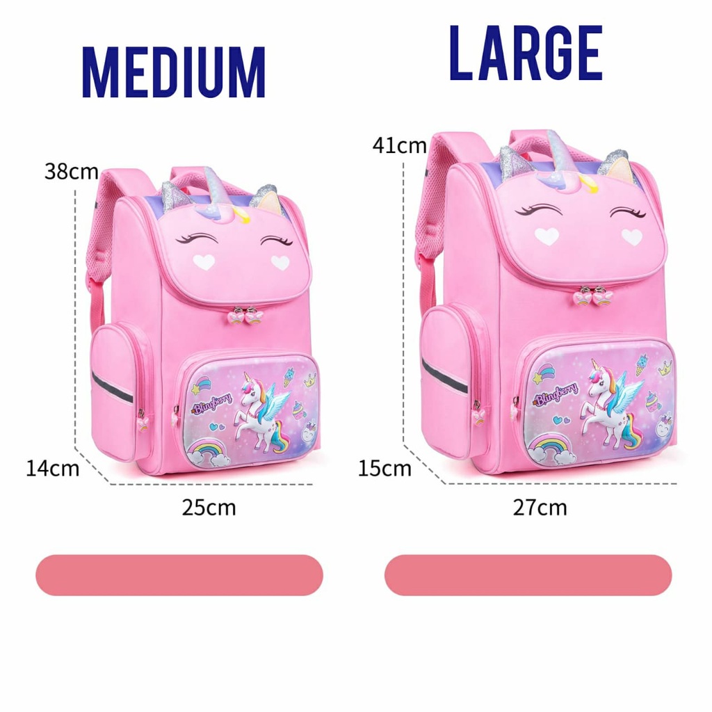 TAS SEKOLAH ANAK SD / TK TAS RANSEL UNICORN TIMBUL 3D WATERPROOF ANTI AIR ORIGINAL IMPORT GOOD QUALITY KADO ULTAH ANAK PEREMPUAN TAS BLINGBERRY ORIGINAL IMPORT