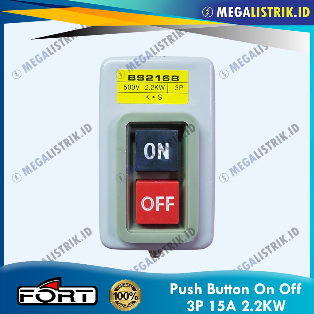 FORT POWER PUSH BUTTON 3P 15A ON OFF KOTAK 2.2KW 500V BS216 / BS216B