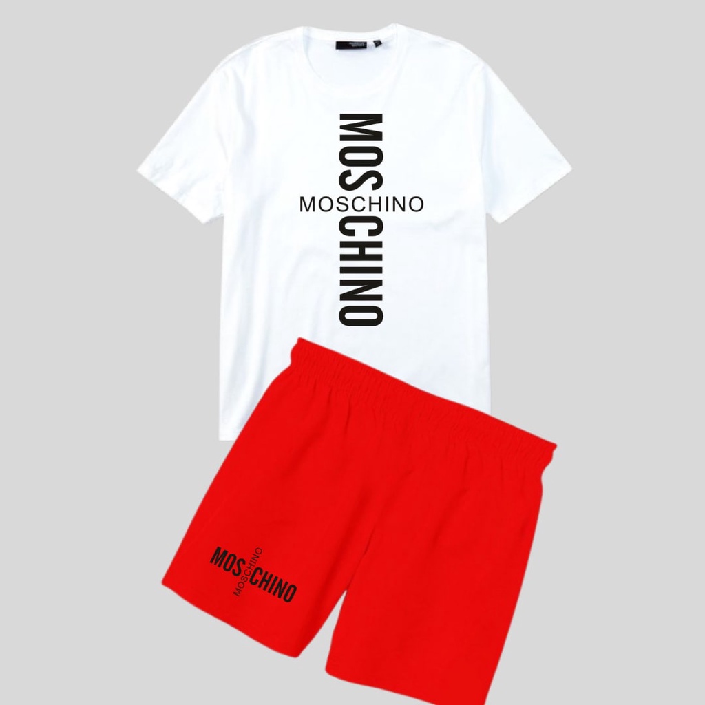 Clothing May - 1 Set Moschinoo 1 Set One Set Oneset Satu Pasang Satu Setel Fashion Sepasang Kaos Koas Set Boxer Distro Kekinin T Shirt Tshirt T-Shirt Premium Murah Unisex Sablon Dtf Murah Celana Pria Pendek Tali Kolor Bokser