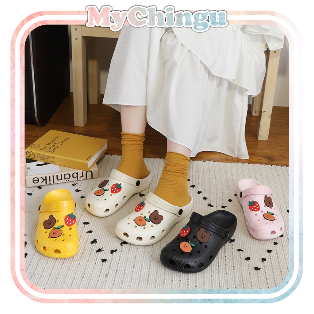 ❀ Chingu ❀ SA008 Sandal Slop Import Free Stiker Boneka Sendal Flip Flop Selop Slip On Eva Limitless Fashion Wanita Import